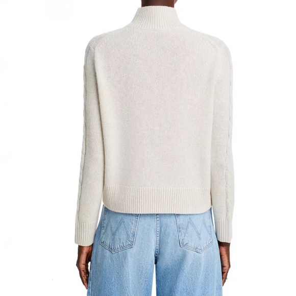 Luxurious 100% Cashmere Mock Neck Cable Cashmere Sweater By Aqua in Oatmeal - Picture 3 of 8